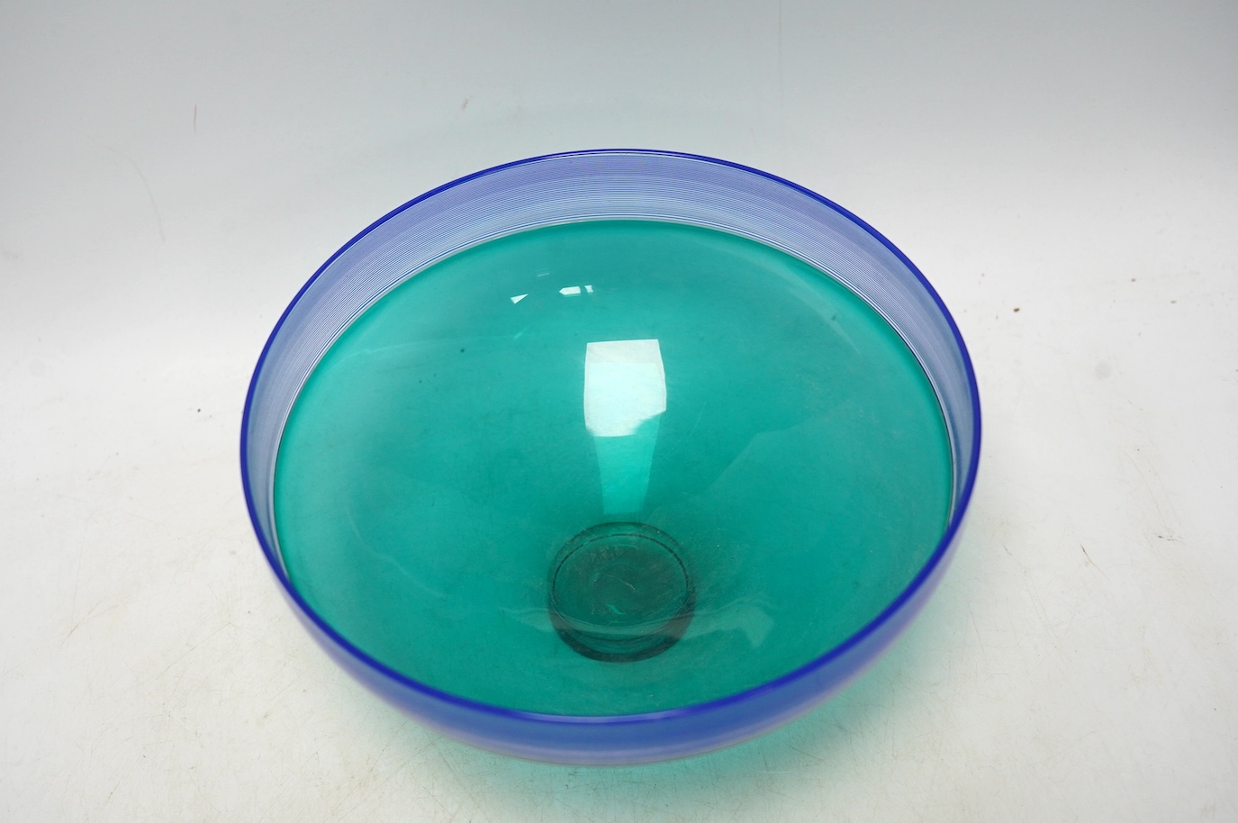 Bob Crooks (b.1956), a studio glass bowl and scent bottle, 27cm. Condition - good, scratches to bases, as expected